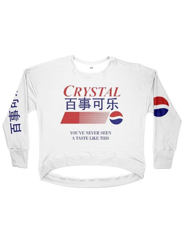 crystal pepsi women's drop shoulder sweatshirt - Public Space xyz - vaporwave aesthetic clothing fashion, kawaii, pastel, pastelgrunge, pastelwave, palewave